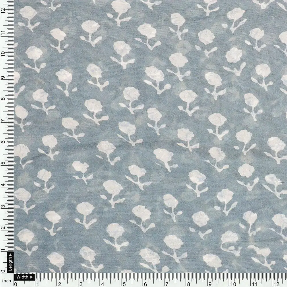 Iris Small Flower Digital Printed Fabric - Pure Georgette - Image 3