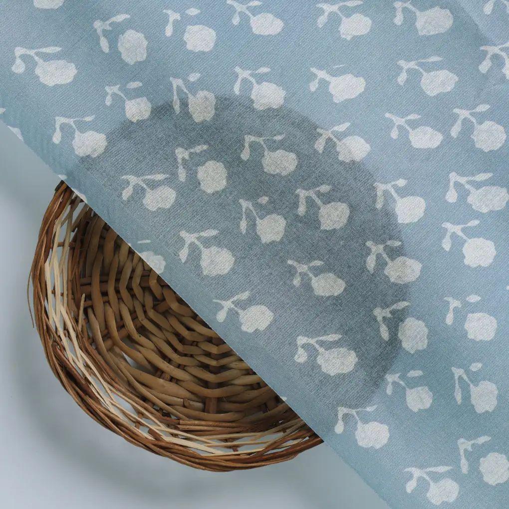 Iris Small Flower Digital Printed Fabric - Tusser Silk - Image 3