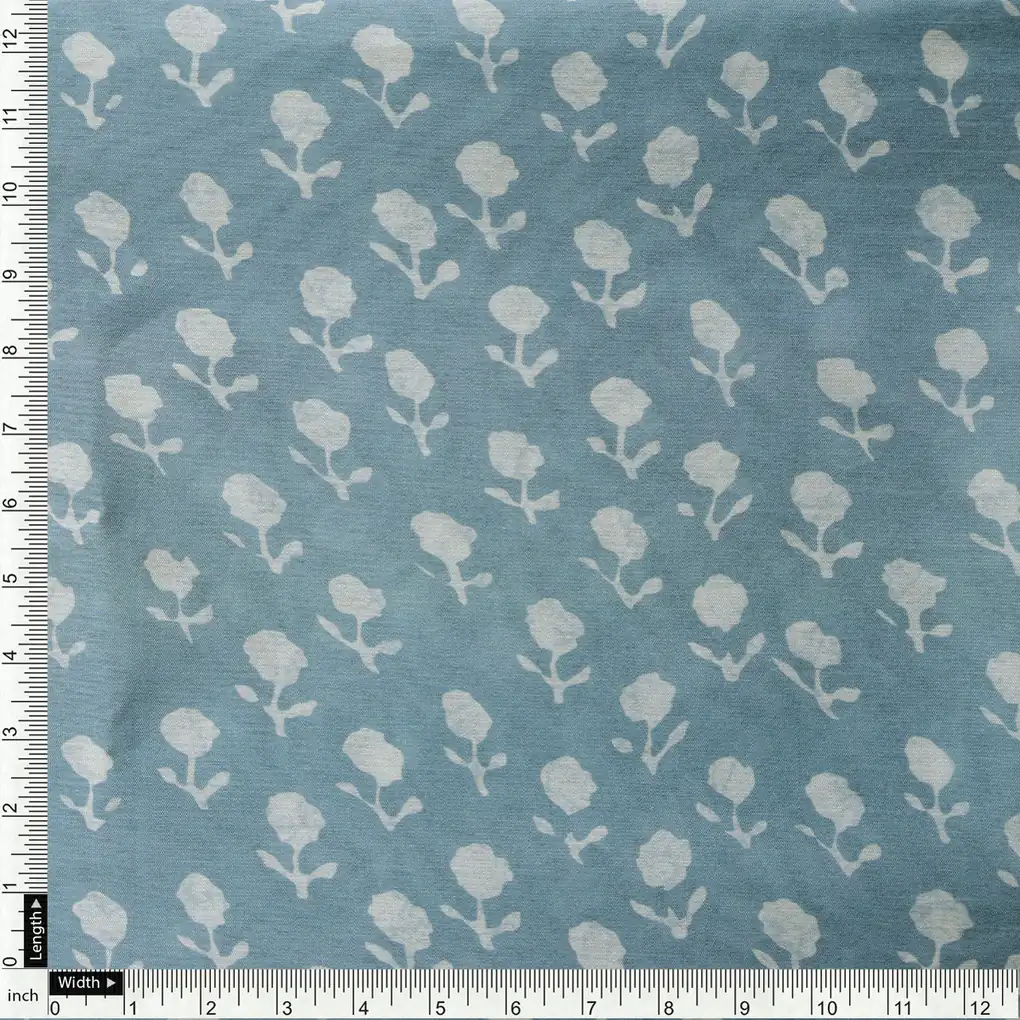 Iris Small Flower Digital Printed Fabric - Tusser Silk - Image 4