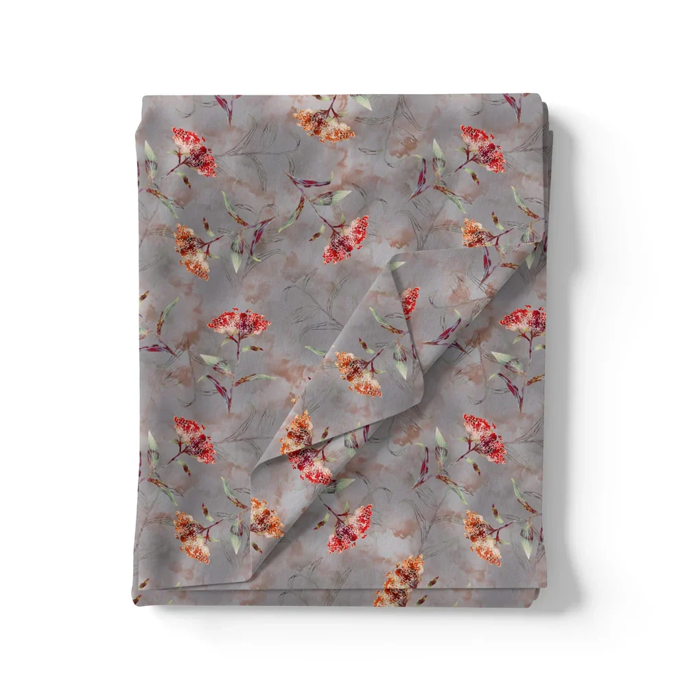 Ixora Floral Flower With Leaves Digital Printed Fabric - Image 3