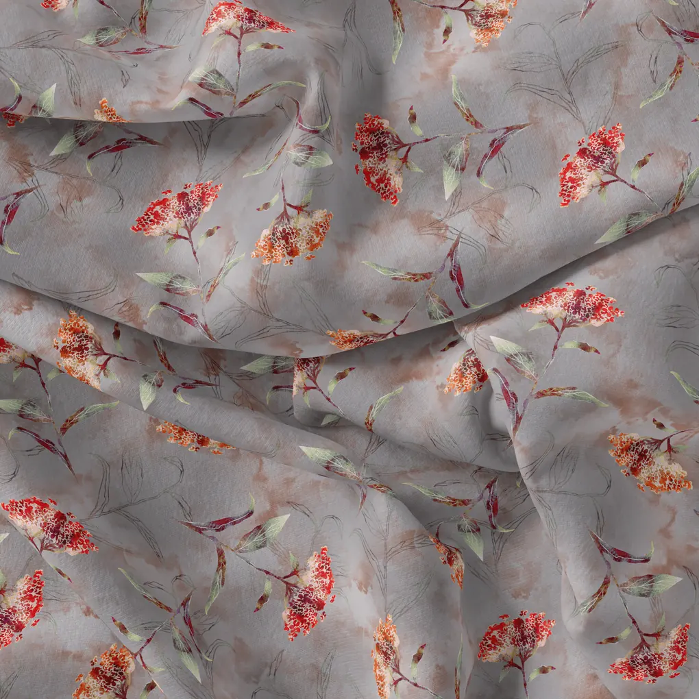 Ixora Floral Flower With Leaves Digital Printed Fabric - Image 4