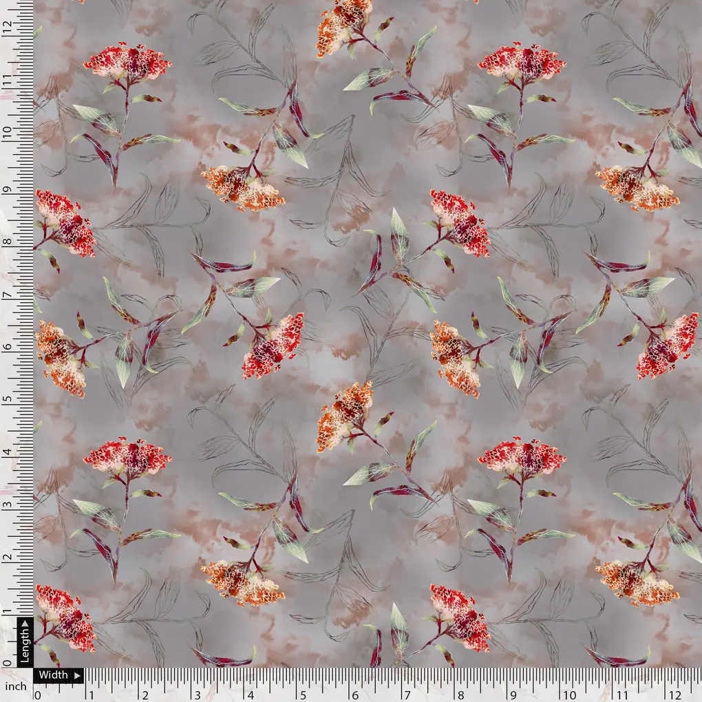 Ixora Floral Flower With Leaves Digital Printed Fabric - Image 5