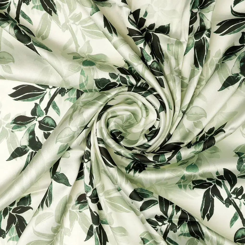 FAB VOGUE Studio Japan Satin Digital Printed Fabric - Green Floral Pattern - Image 3