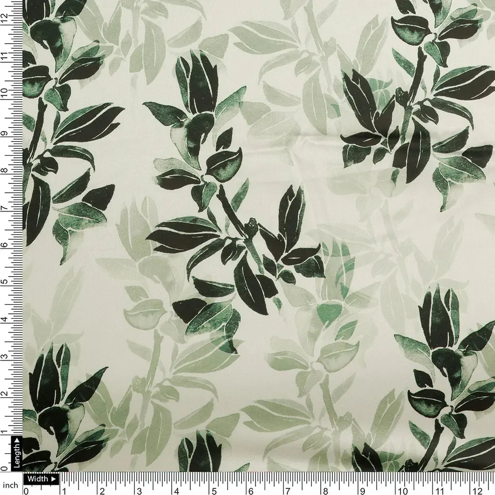 FAB VOGUE Studio Japan Satin Digital Printed Fabric - Green Floral Pattern - Image 4