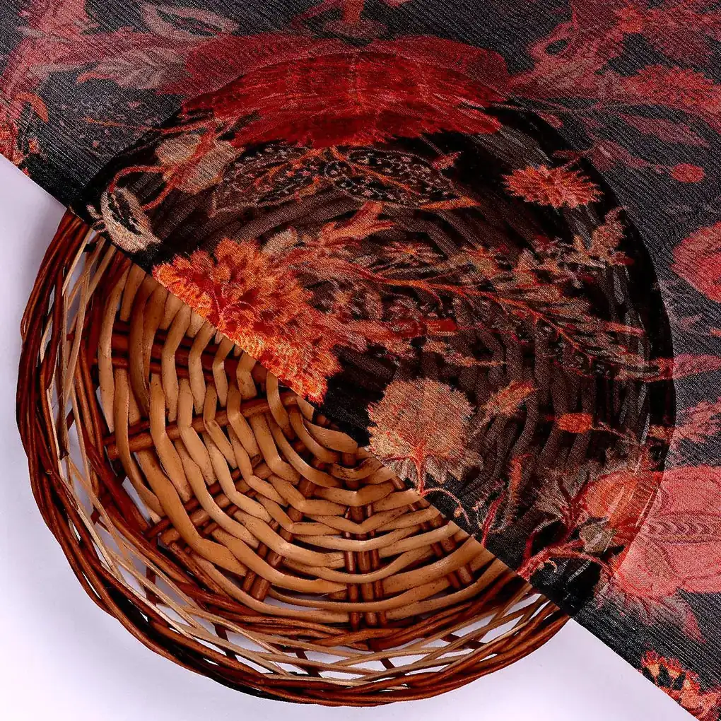 Japanese Chinoiserie Natural Digital Printed Fabric - Pure Chiffon - Image 2