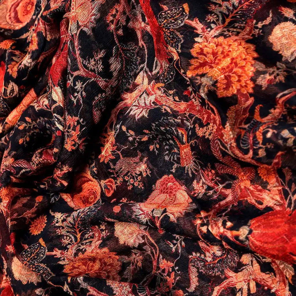 Japanese Chinoiserie Natural Digital Printed Fabric - Pure Chiffon - Image 3