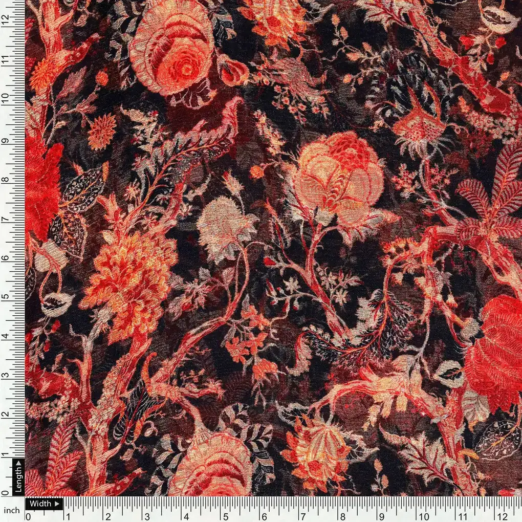 Japanese Chinoiserie Natural Digital Printed Fabric - Pure Chiffon - Image 4