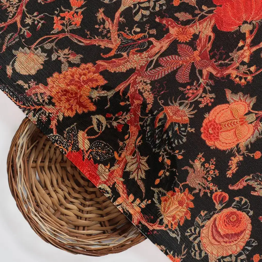 Japanese Chinoiserie Natural Digital Printed Fabric - Pure Chinon - Image 2