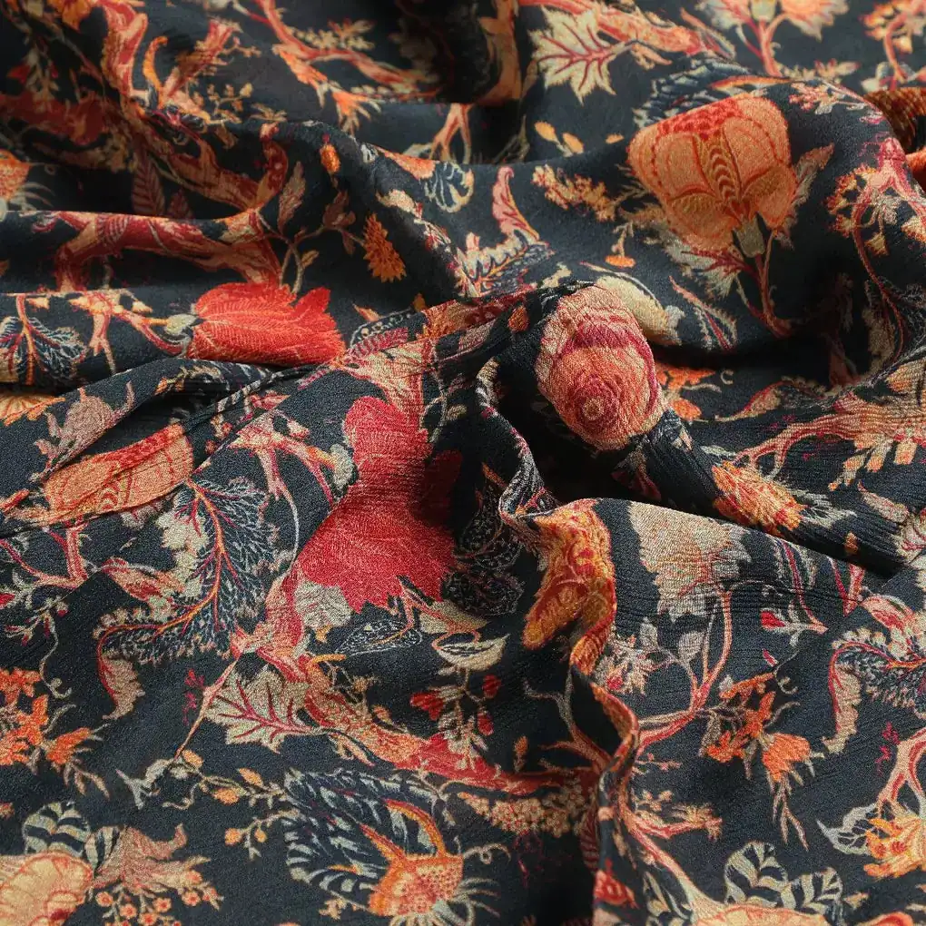 Japanese Chinoiserie Natural Digital Printed Fabric - Pure Chinon - Image 3