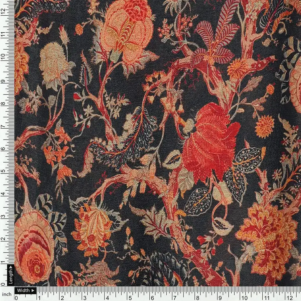 Japanese Chinoiserie Natural Digital Printed Fabric - Pure Chinon - Image 4