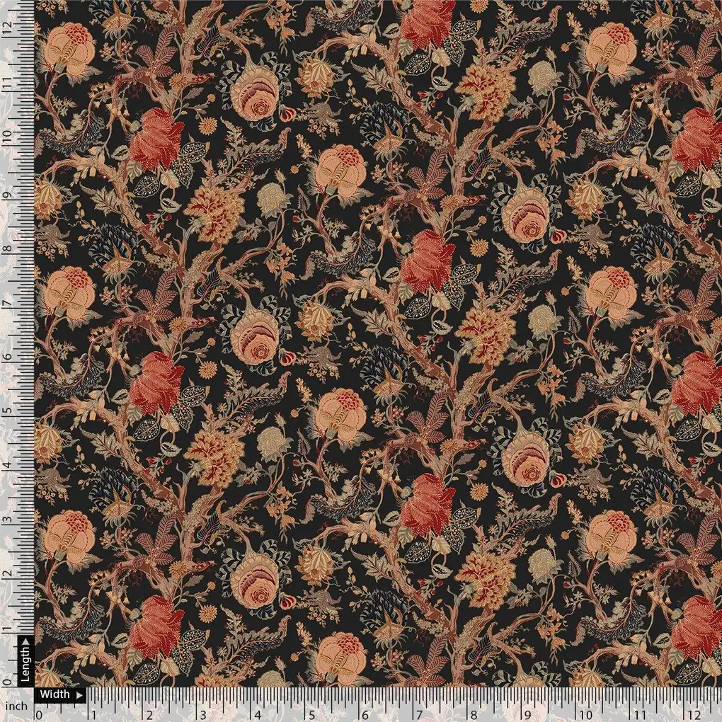 Japanese Chinoiserie Natural Digital Printed Fabric - Pure Georgette - Image 4