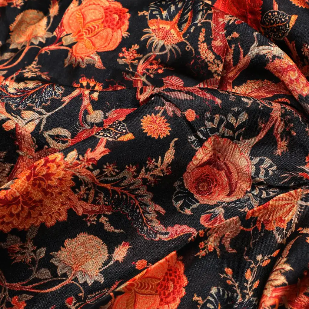 Japanese Chinoiserie Natural Digital Printed Fabric - Pure Muslin - Image 3