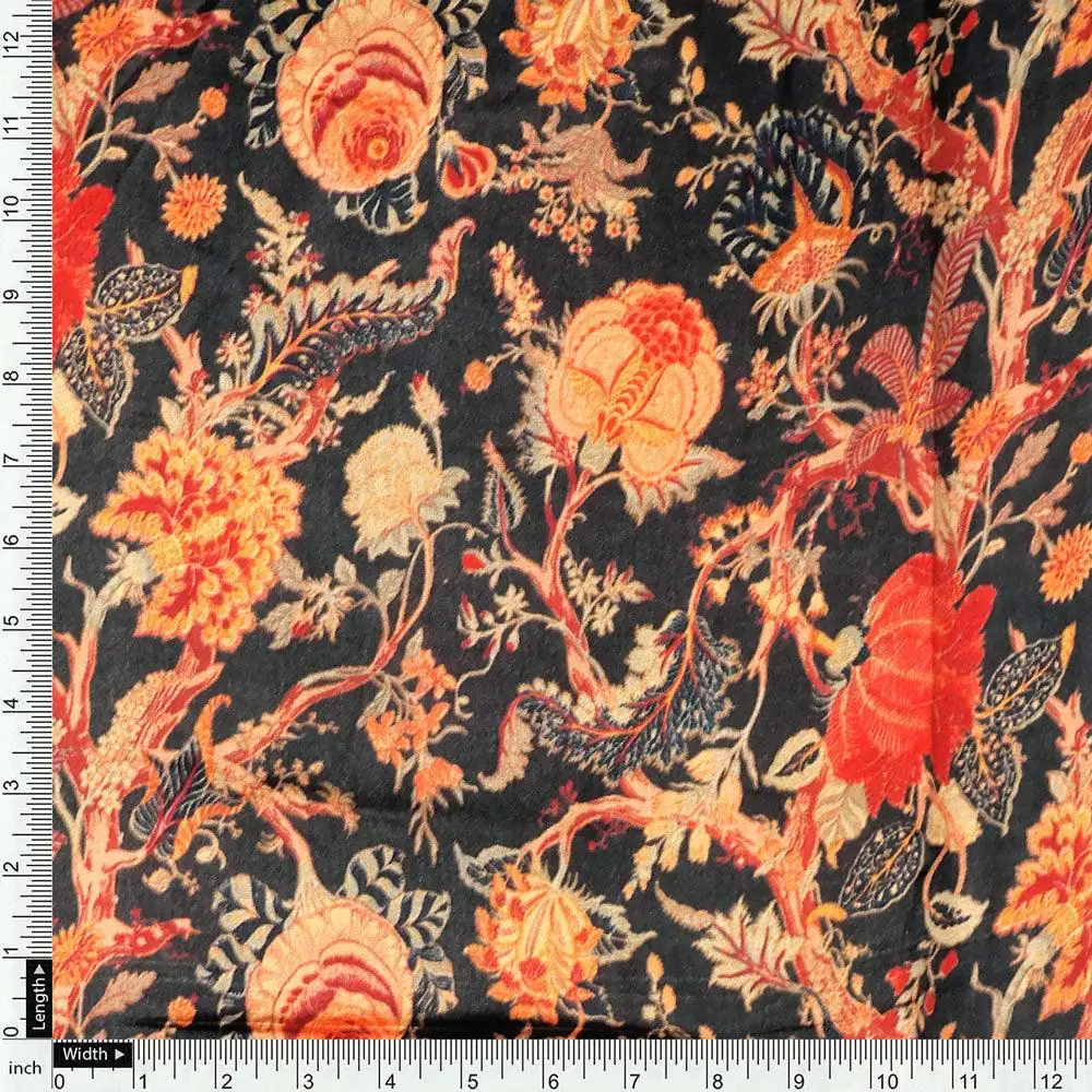 Japanese Chinoiserie Natural Digital Printed Fabric - Upada Silk - Image 4