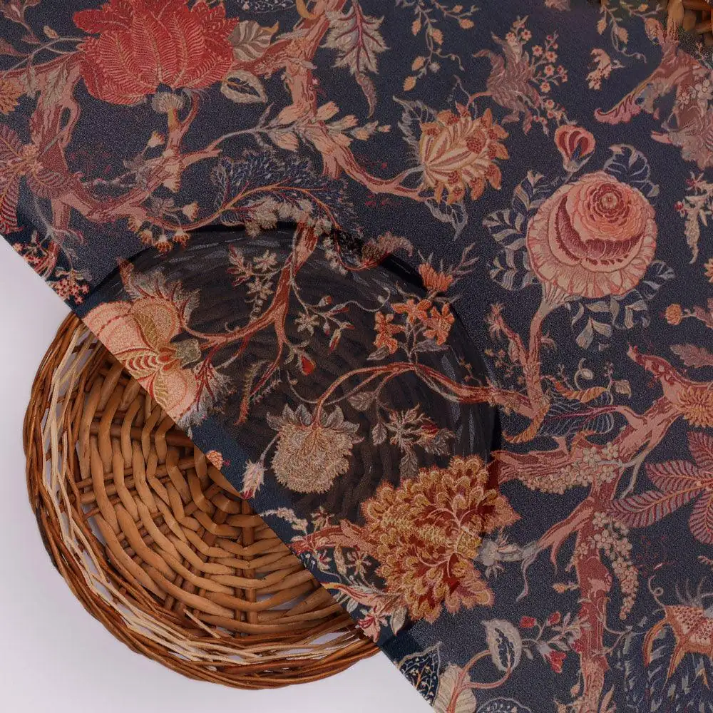 Japanese Chinoiserie Natural Digital Printed Fabric - Weightless - Image 2