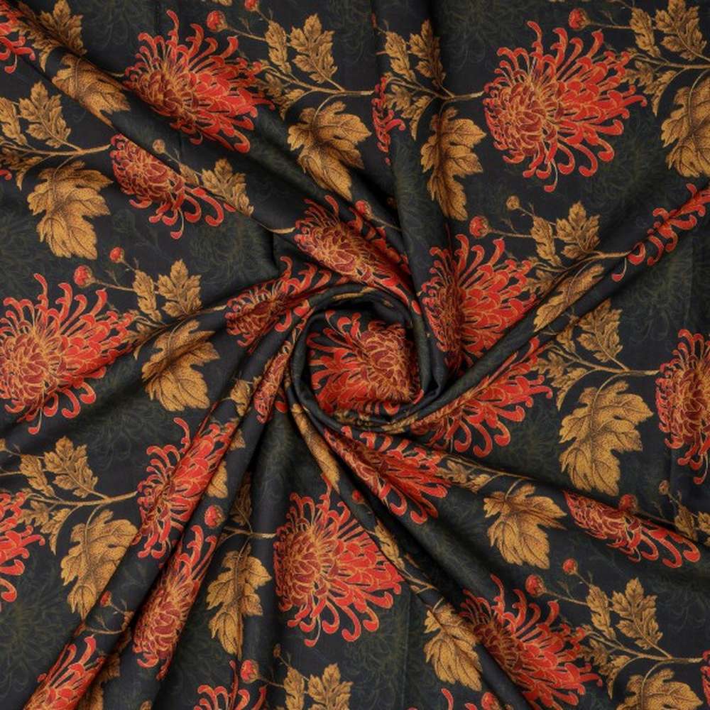 Japanese Chrysanthemum Floral Print Rayon Crepe Fabric - Image 3