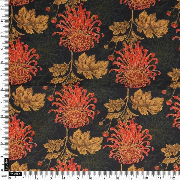 Japanese Chrysanthemum Floral Print Rayon Crepe Fabric - Image 4