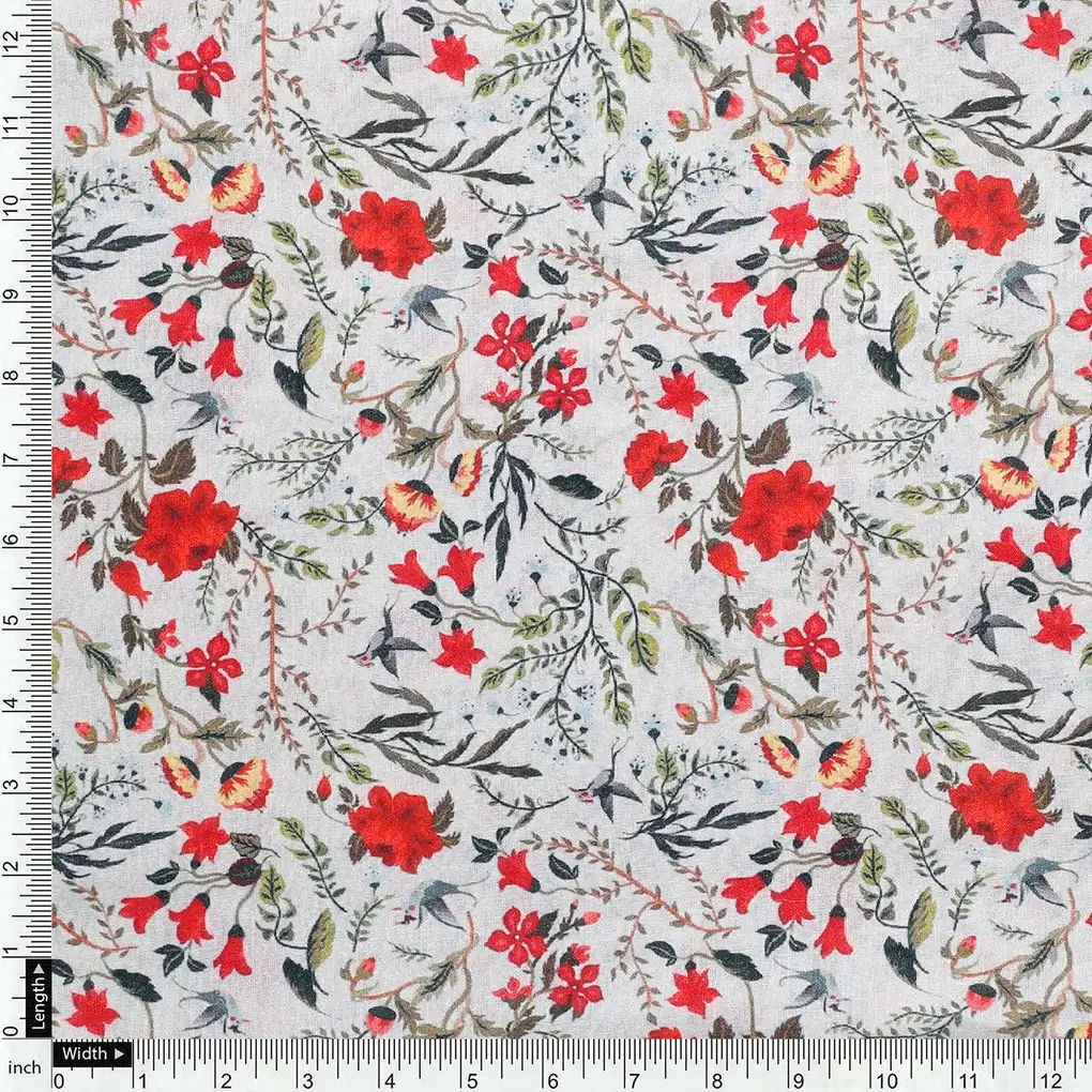 Jungle Wally Of Flower With Humming Bird Digital Printed Fabric - Cotton - Image 4