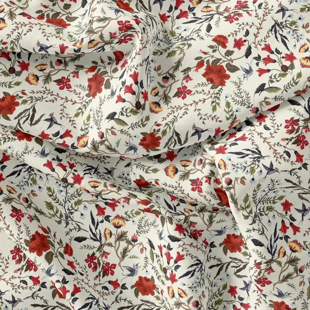 Jungle Wally Of Flower With Humming Bird Digital Printed Fabric - Weightless - Image 3