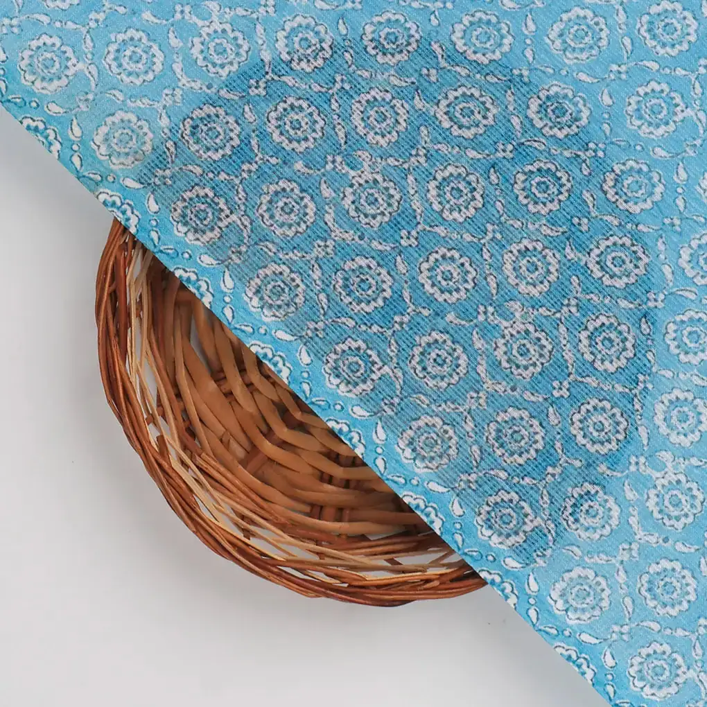 FAB VOGUE Studio Kota Doria Digital Printed Fabric - Blue Floral - Image 2