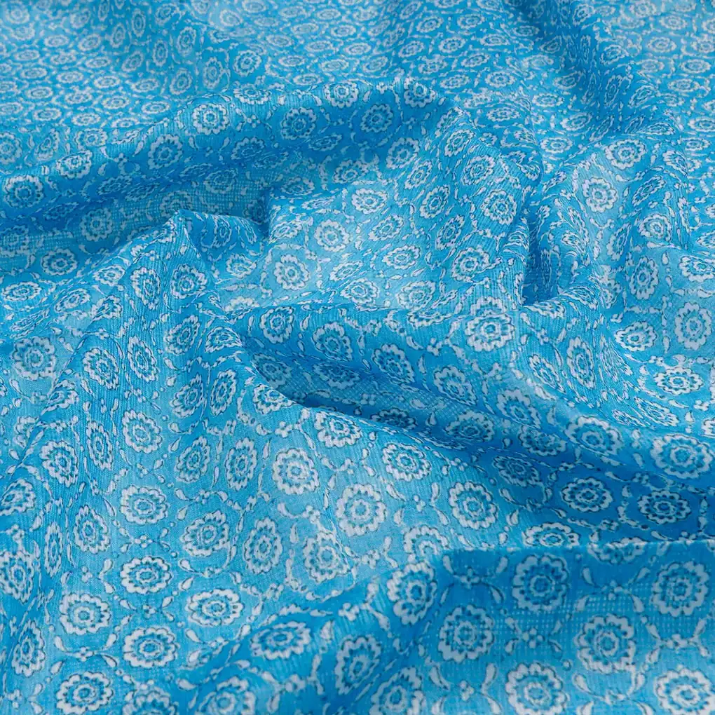 FAB VOGUE Studio Kota Doria Digital Printed Fabric - Blue Floral - Image 3