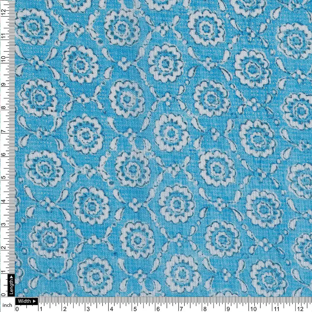 FAB VOGUE Studio Kota Doria Digital Printed Fabric - Blue Floral - Image 4