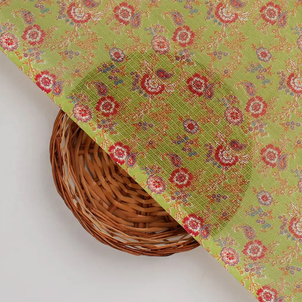 FAB VOGUE Studio Kota Doria Digital Printed Fabric - Green Floral - Image 2