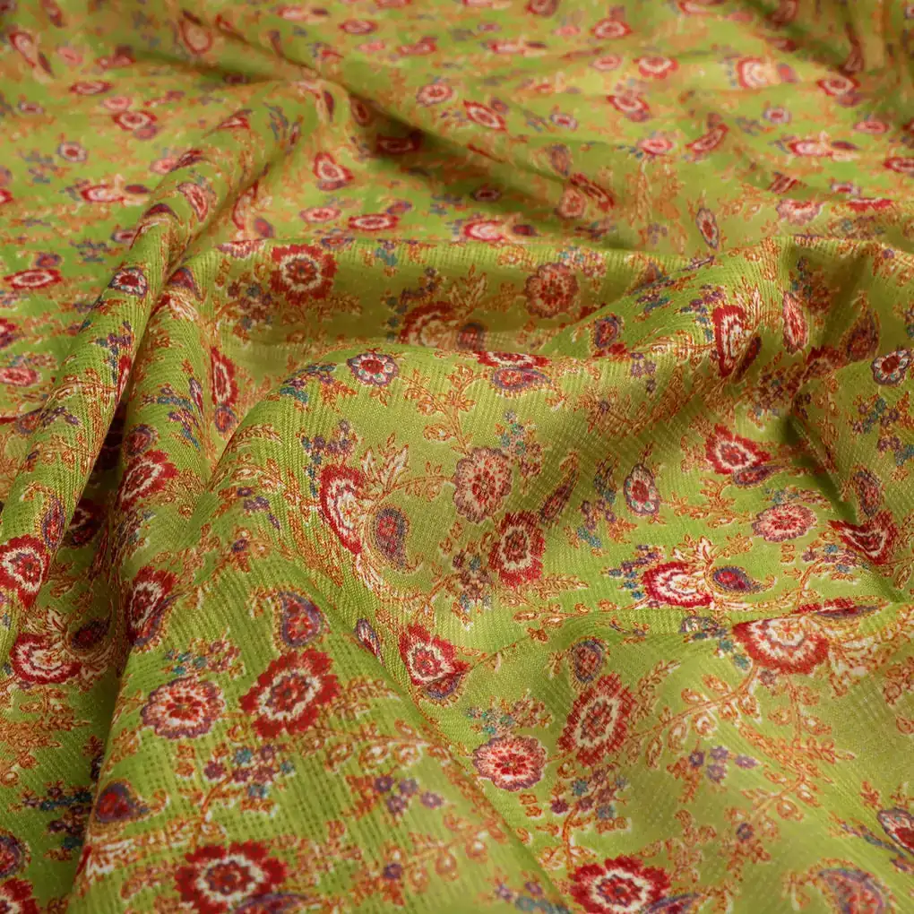 FAB VOGUE Studio Kota Doria Digital Printed Fabric - Green Floral - Image 3