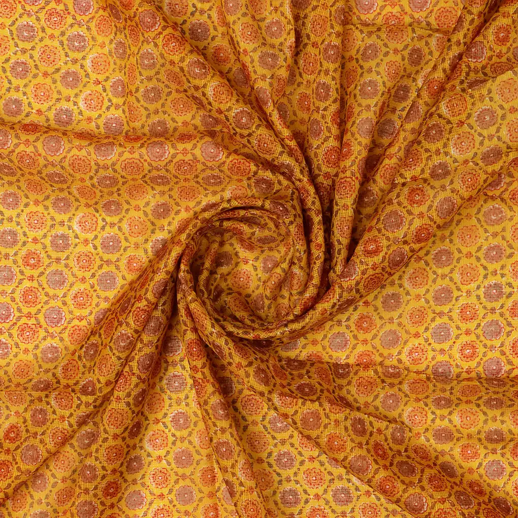 FAB VOGUE Studio Kota Doria Digital Printed Fabric - Mustard Yellow Floral - Image 3