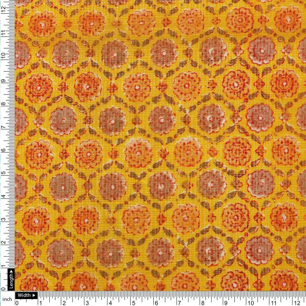 FAB VOGUE Studio Kota Doria Digital Printed Fabric - Mustard Yellow Floral - Image 4