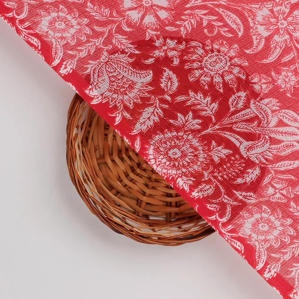 FAB VOGUE Studio Kota Doria Digital Printed Fabric - Red Floral - Image 2