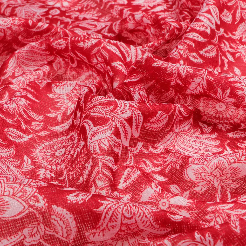 FAB VOGUE Studio Kota Doria Digital Printed Fabric - Red Floral - Image 3