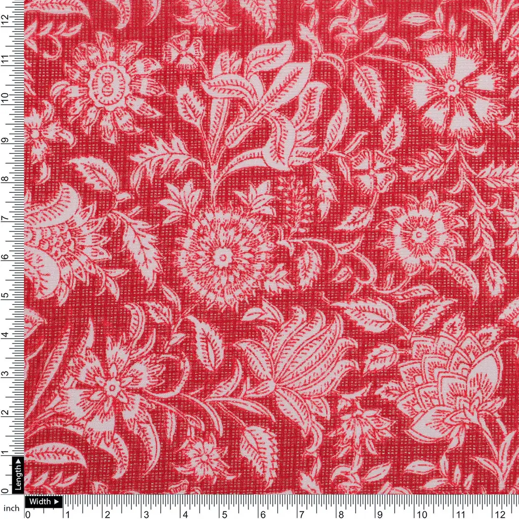 FAB VOGUE Studio Kota Doria Digital Printed Fabric - Red Floral - Image 4