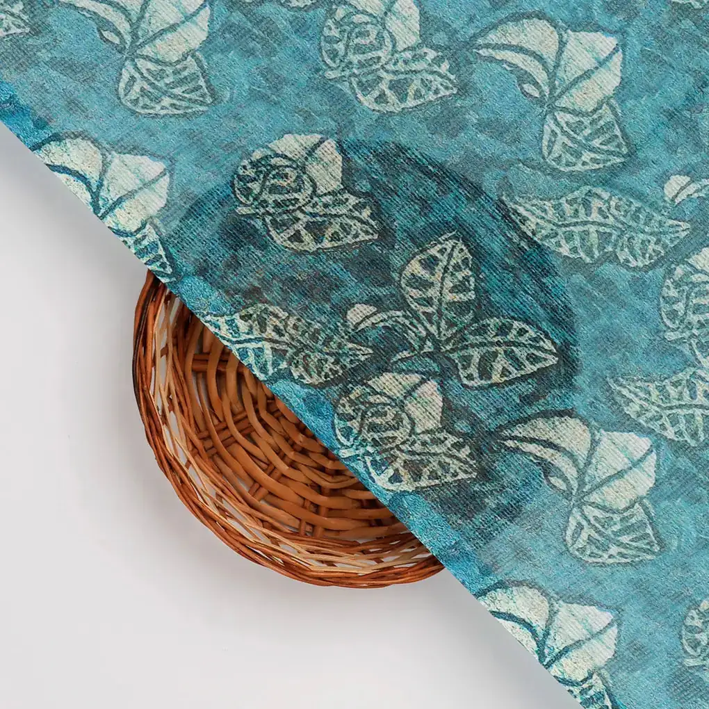 FAB VOGUE Studio Kota Doria Digital Printed Fabric - Teal Floral Design - Image 2