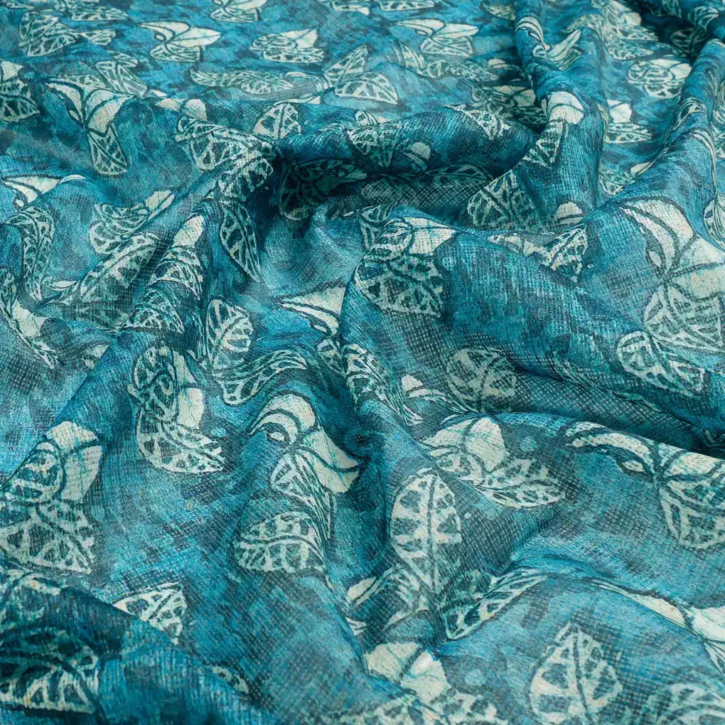 FAB VOGUE Studio Kota Doria Digital Printed Fabric - Teal Floral Design - Image 3