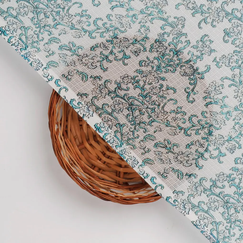FAB VOGUE Studio Kota Doria Digital Printed Fabric - Teal Floral - Image 2