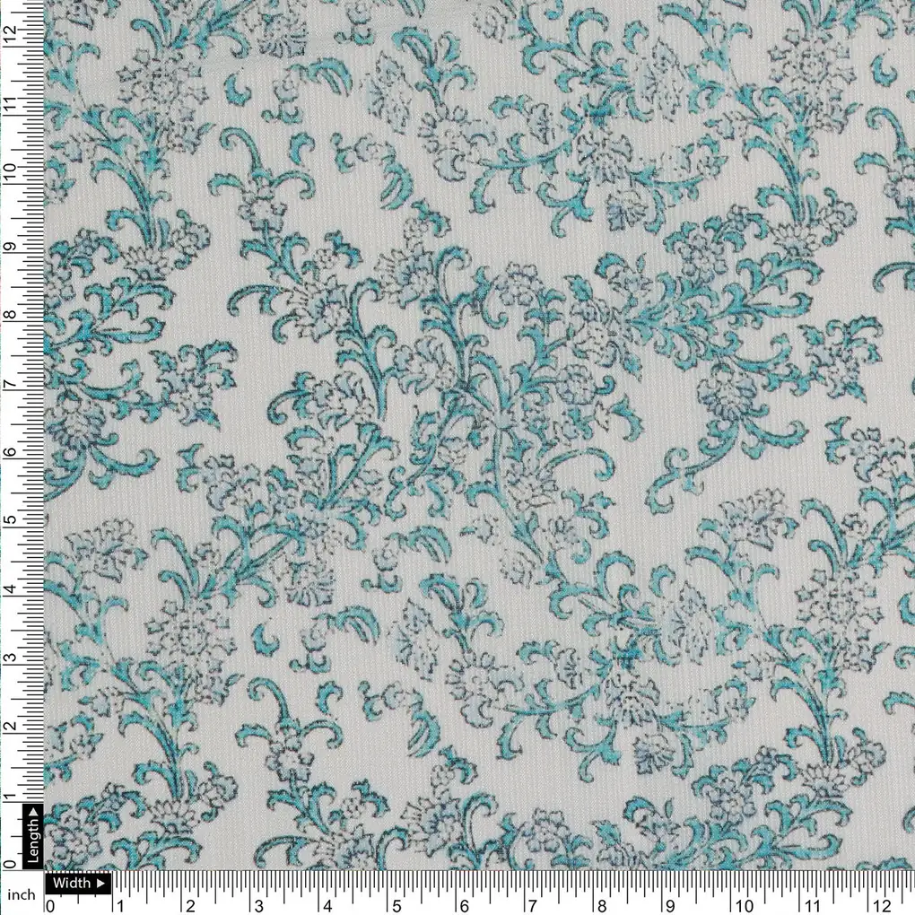 FAB VOGUE Studio Kota Doria Digital Printed Fabric - Teal Floral - Image 4