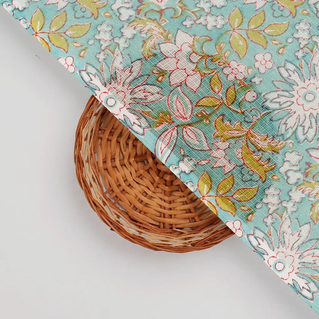 FAB VOGUE Studio Kota Doria Digital Printed Fabric - Turquoise Floral - Image 2