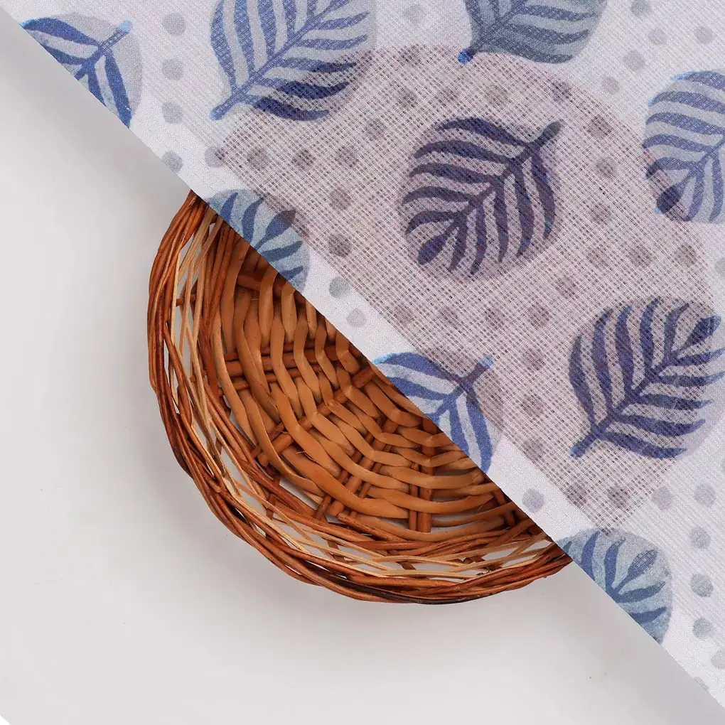 FAB VOGUE Studio - Kota Doria Digital Printed Polyester Fabric - White with Blue Leaves - Image 2