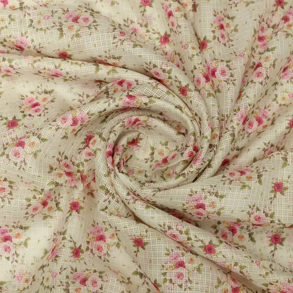 Kota Doria Fabric Material of Printed Floral Blooms - Image 3