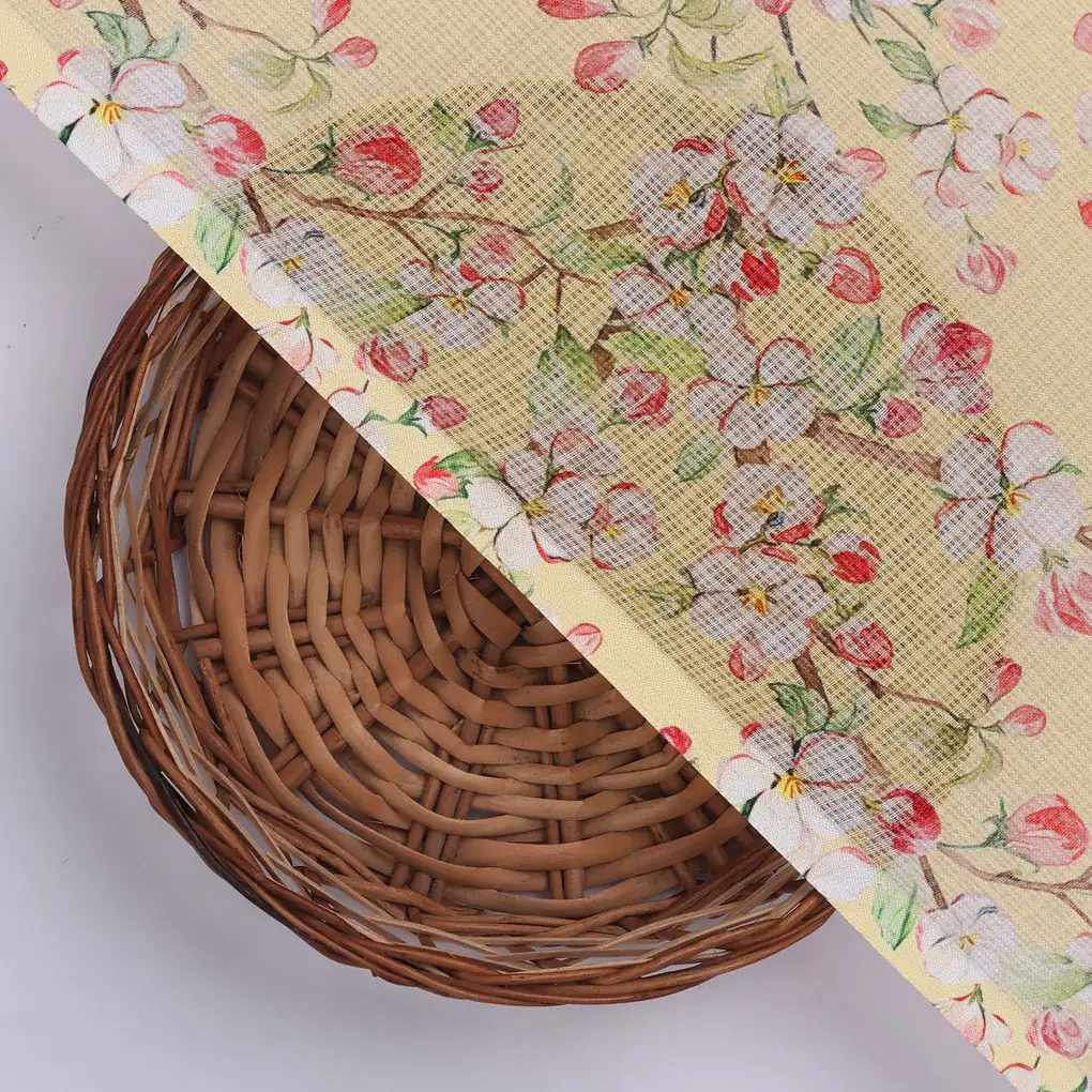 Kota Doria Fabric Material with Classy Floral Designs in Vibrant Yellow Color - Image 2