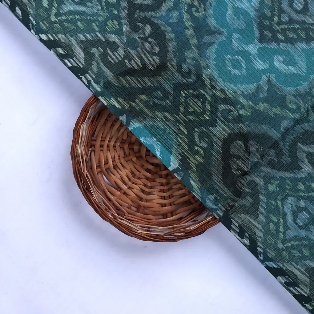 Kota Doria Fabric With Blue Print - Image 3