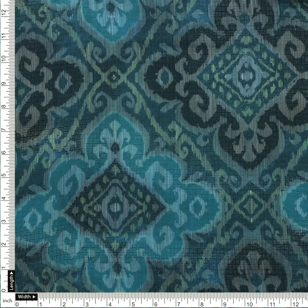 Kota Doria Fabric With Blue Print - Image 4