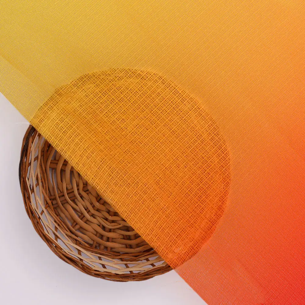 Kota Doria Fabric with Decorative Digital Print in Yellow, Orange and Red - Image 3