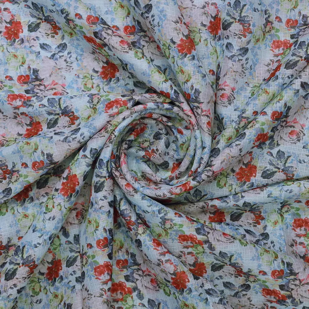 Kota Doria Fabric with Floral Print - Image 3