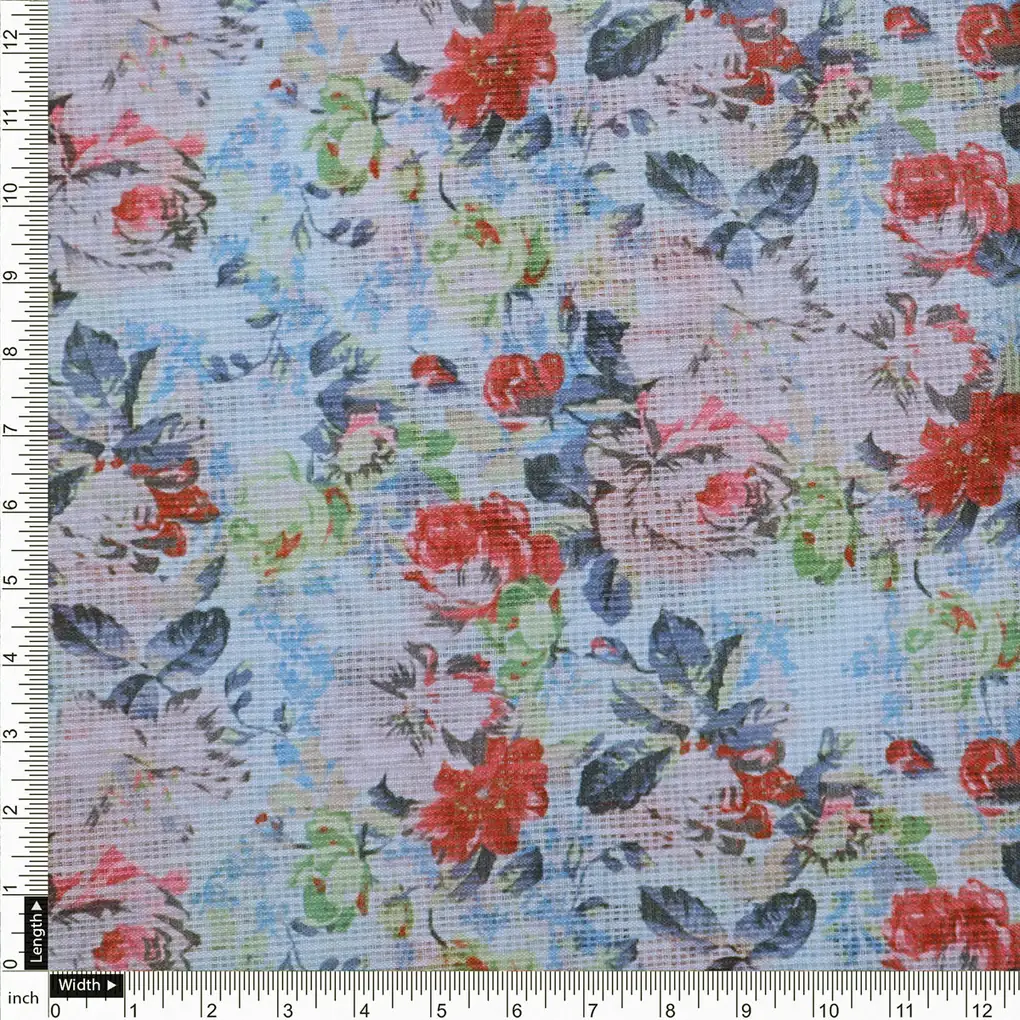 Kota Doria Fabric with Floral Print - Image 4