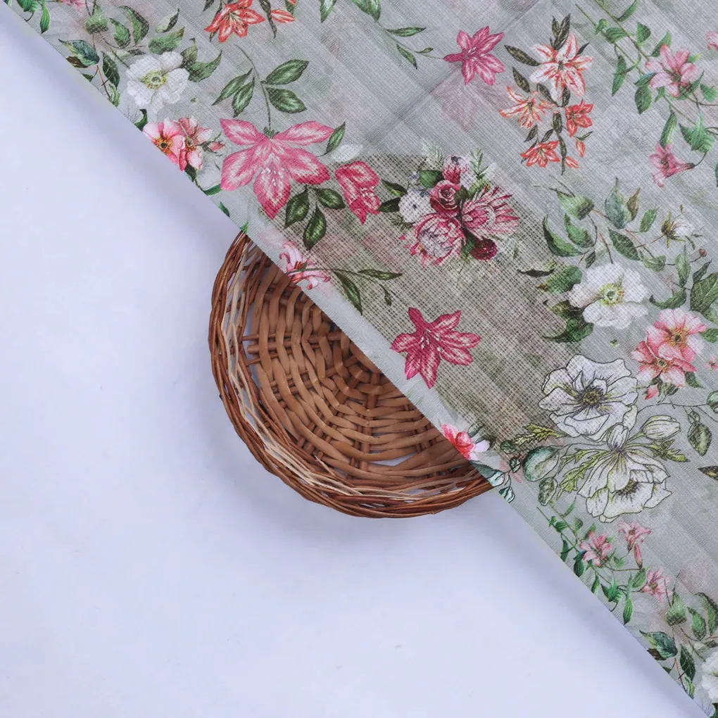 Kota Doria Fabric with Floral Print - Image 2