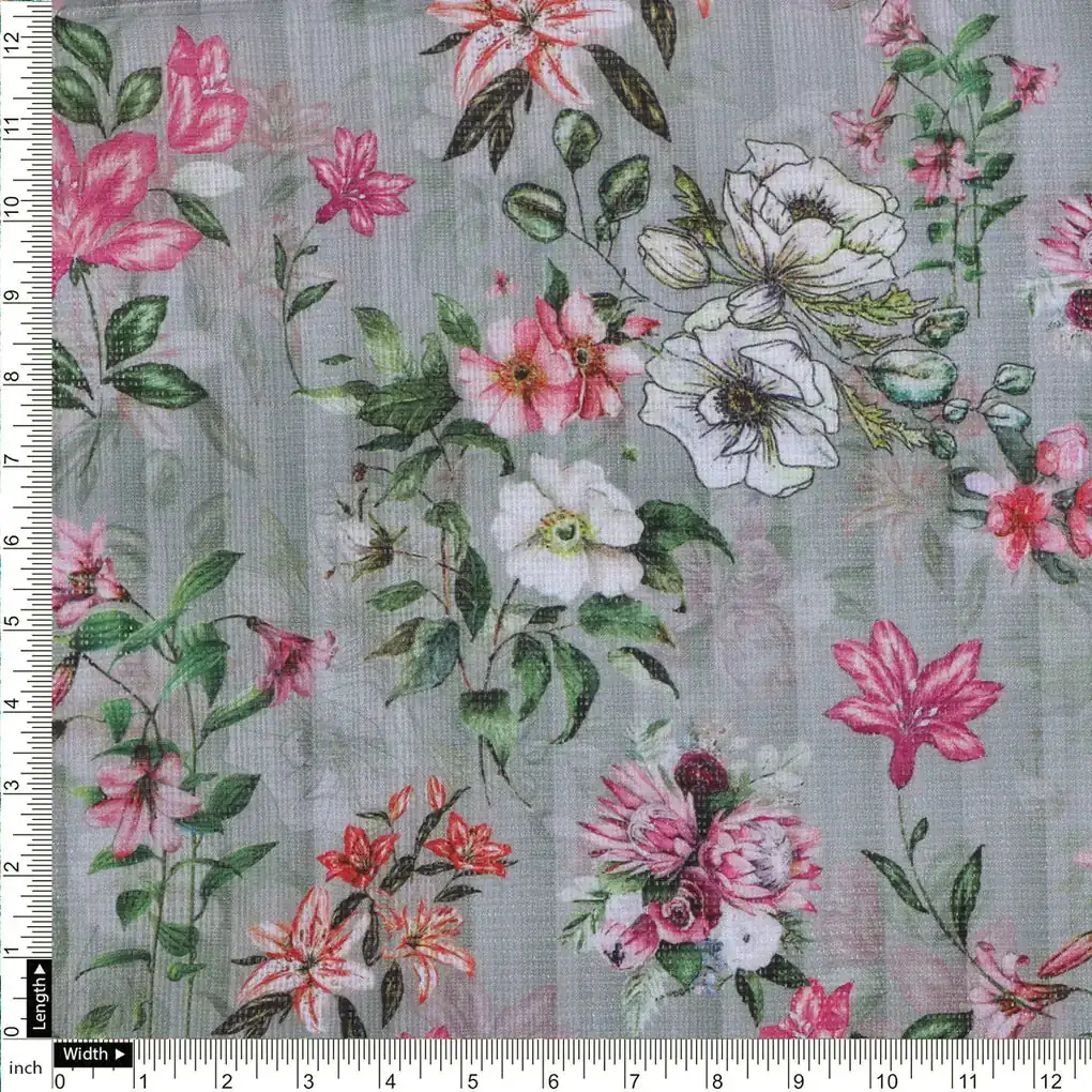 Kota Doria Fabric with Floral Print - Image 3
