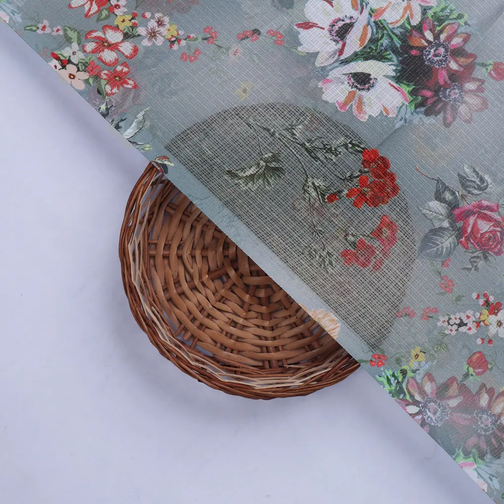 Kota Doria Fabric with Floral Print - Image 2