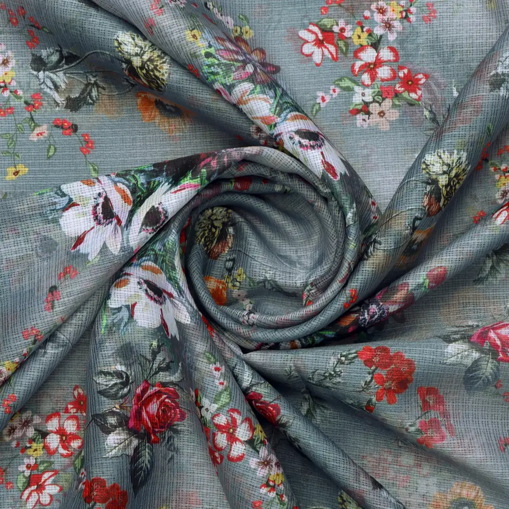 Kota Doria Fabric with Floral Print - Image 3