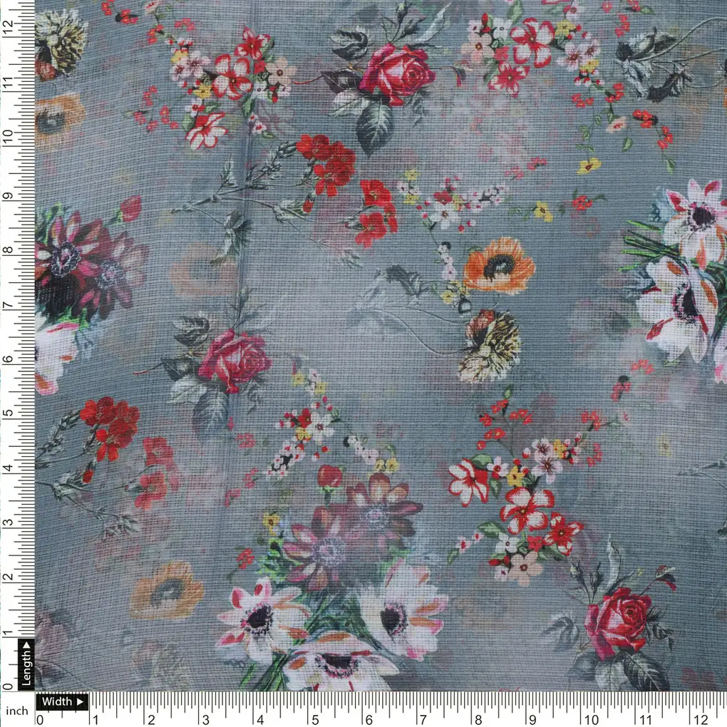 Kota Doria Fabric with Floral Print - Image 4